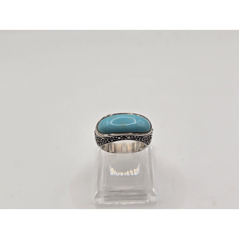 Château d'Argent Turquoise Inlay Silver Ring Size 7